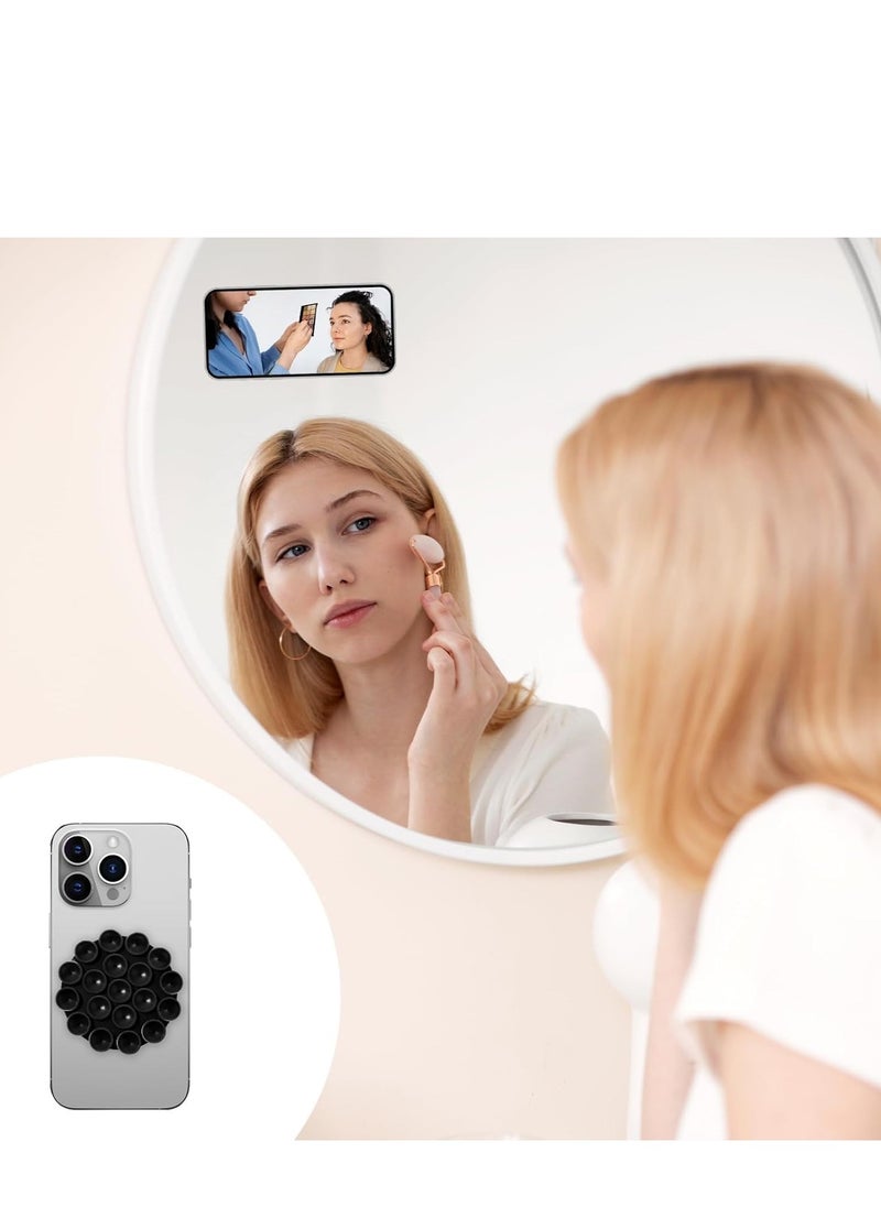 Silicone Suction Cup Phone Case Mount Double Sided, Phone Accessories Hands-Free Strong Grip Holder for Selfies and Videos, Silicon Phone Stand for iPhone and Android ( Black)