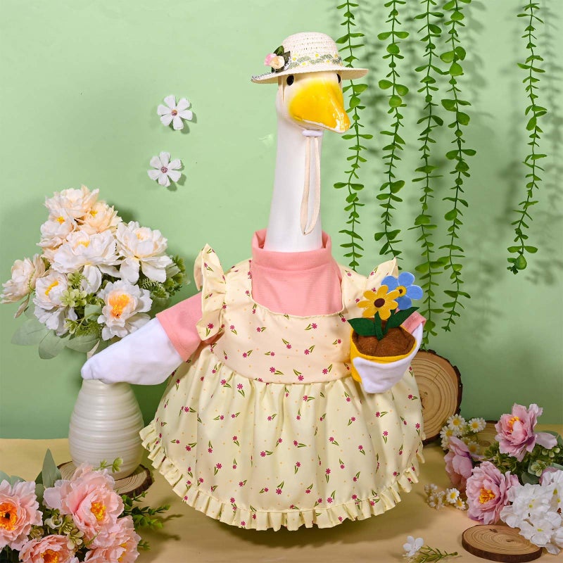 JcHrmers Gardener Porch Goose Outfits Spring Goose Outfit Cute Lawn Porch Goose Clothes Fits 23" Cement Plastic Goose Statue for Outdoor Garden Yard Patio Art Decor (Style2) - Image 4