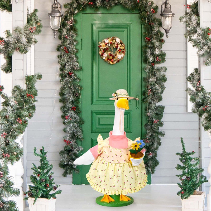 JcHrmers Gardener Porch Goose Outfits Spring Goose Outfit Cute Lawn Porch Goose Clothes Fits 23" Cement Plastic Goose Statue for Outdoor Garden Yard Patio Art Decor (Style2) - Image 5