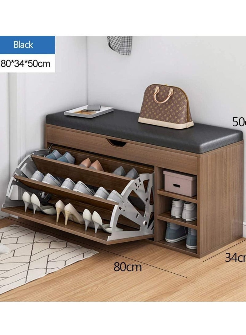 DubaiGallery Shoe Storage Bench, Household Entry Door Combined Shoes Cabinet, Space Saving Multi-functional Shoe Storage Rack, Shoe Bench with 3 Tier Adjustable Shelves (A-Black)  - Image 2