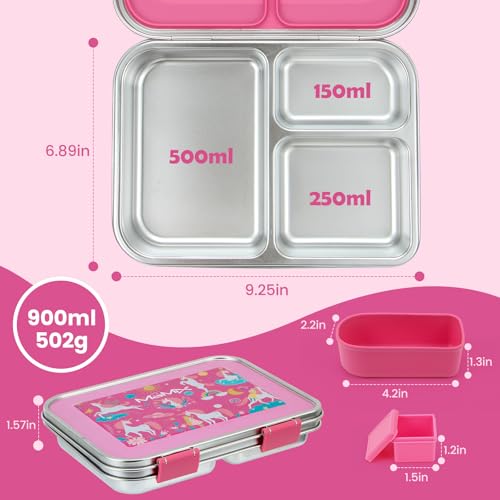 MaMix Bento Lunch Box Stainless Steel3 Compartments LeakProof Bento Box for Sandwich Lunch Containers Freezer Safe pink - Image 3