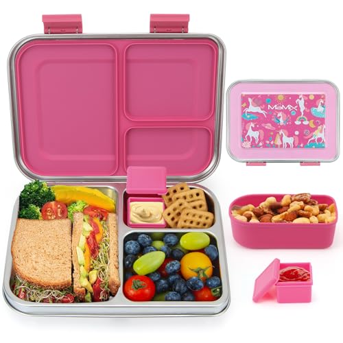 MaMix Bento Lunch Box Stainless Steel3 Compartments LeakProof Bento Box for Sandwich Lunch Containers Freezer Safe pink - Image 1