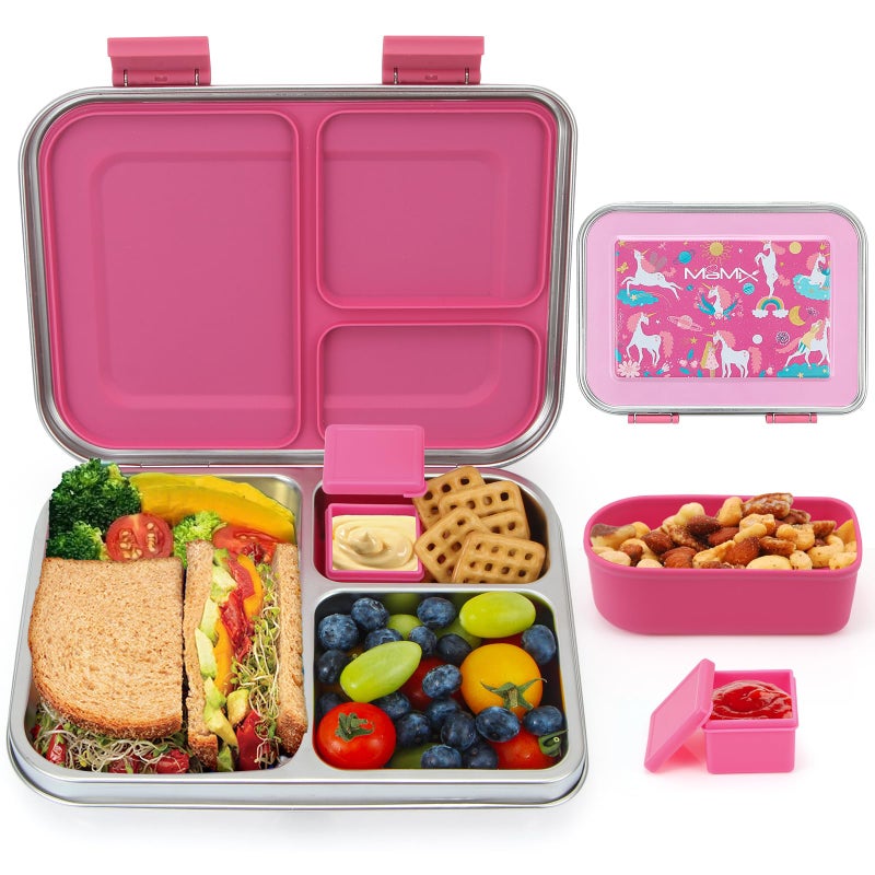 MaMix Bento Lunch Box Stainless Steel3 Compartments LeakProof Bento Box for Sandwich Lunch Containers Freezer Safe pink - Image 2