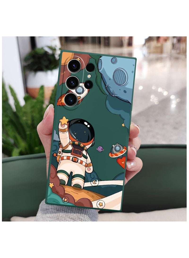 For Samsung Galaxy S23 Ultra Case, S23 Ultra Case Cute Cartoon Astronaut Pattern Design, Shockproof Anti Fall Protective Case Soft Protective Phone Cases for Samsung Galaxy S23 Ultra Case-Dark Green - Image 2