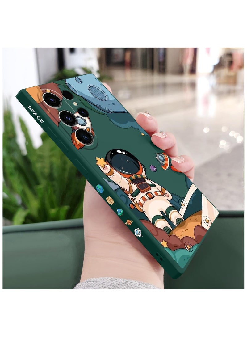 For Samsung Galaxy S23 Ultra Case, S23 Ultra Case Cute Cartoon Astronaut Pattern Design, Shockproof Anti Fall Protective Case Soft Protective Phone Cases for Samsung Galaxy S23 Ultra Case-Dark Green - Image 3