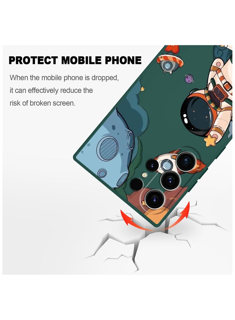 For Samsung Galaxy S23 Ultra Case, S23 Ultra Case Cute Cartoon Astronaut Pattern Design, Shockproof Anti Fall Protective Case Soft Protective Phone Cases for Samsung Galaxy S23 Ultra Case-Dark Green - Image 5