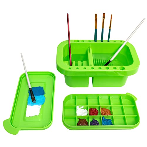 MyLifeUNIT Paint Brush Cleaner Paint Brush Holder and Organizers with Palette for Acrylic Watercolor and WaterBased Paints Lawn Green - Image 1