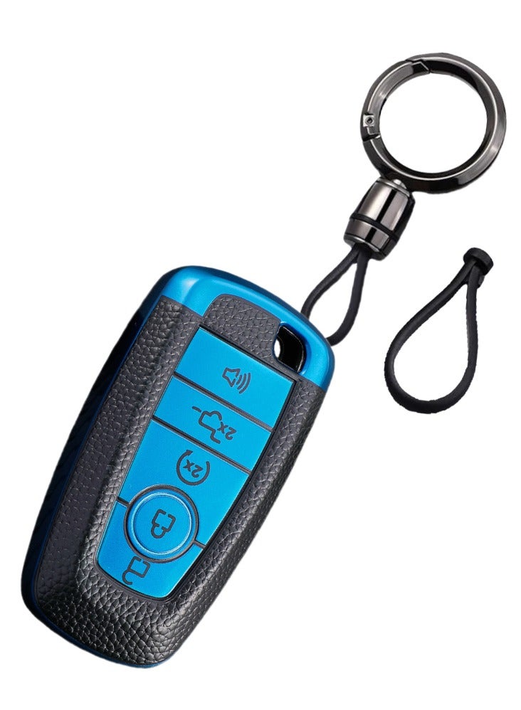 OUYoo for Ford Key Fob Cover Soft TPU with Keychain Key Case Holder Full Protection for Ford Explorer  Fusion Escape Edge Expedition F150 F250 F350 F450 F550 Maverick Mustang ( blue) - Image 1