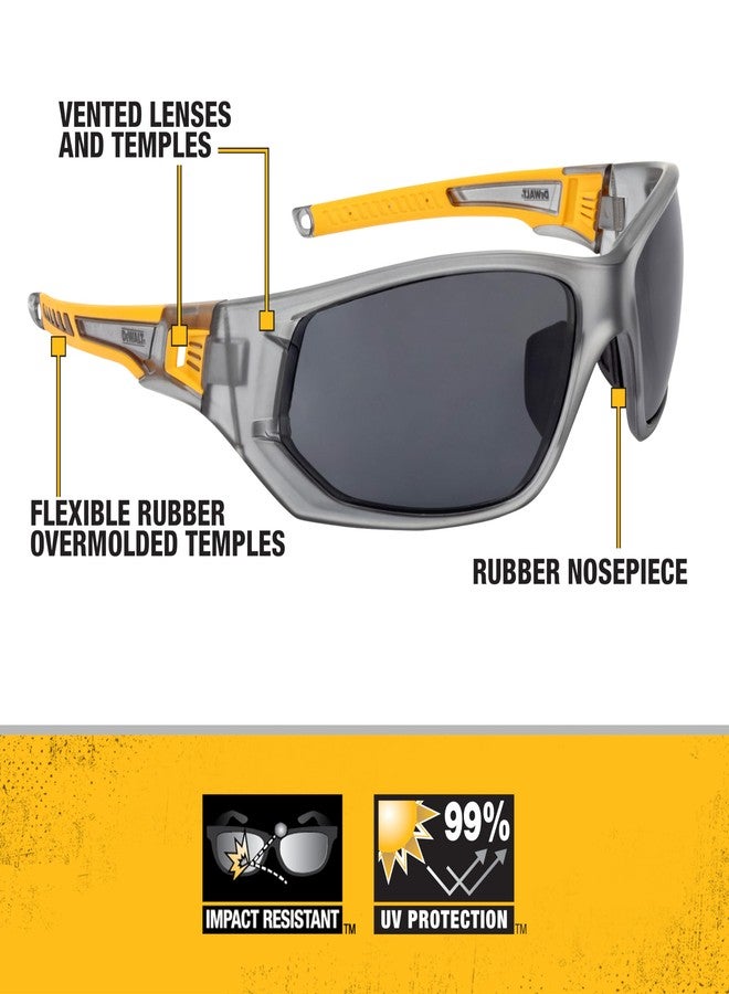 DEWALT DPG112-2D Miter™ Premium Vented No-Slip Safety Glasses - Smoke Lens - Vented Frame & Lenses - Rubber Temples & Nosepiece - 1 Pair - Image 2