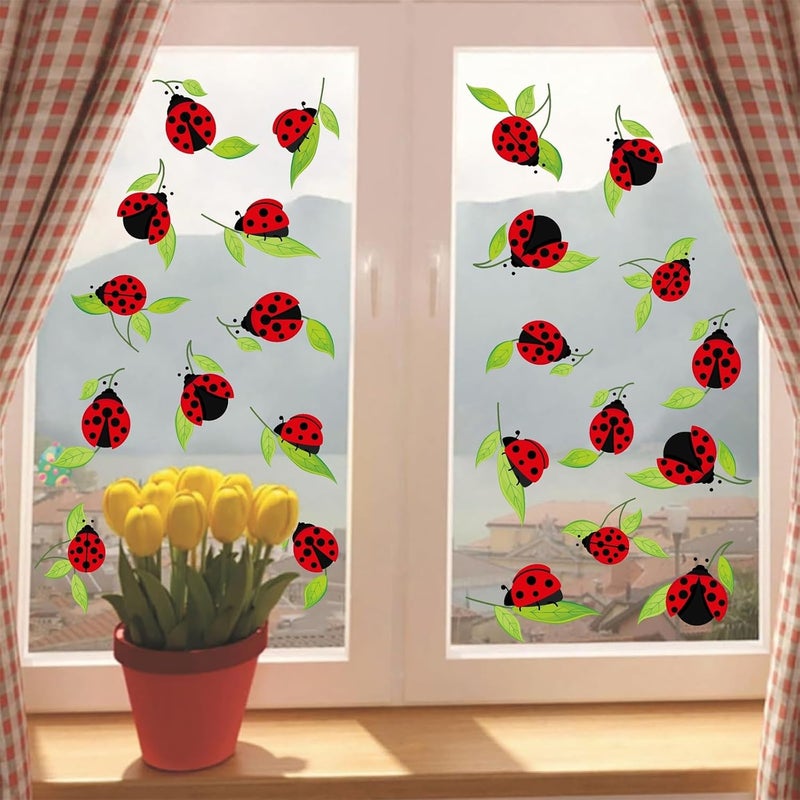 Kazova Cute Insect Wall Decals Small Ladybug Wall Stickers Ladybug Window Clings Funny Bug Window Decals Cartoon Animal Wall Stickers Peel and Stick Insect Stickers for Kids Room Playroom Nursery Decor - Image 1