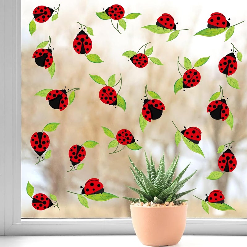 Kazova Cute Insect Wall Decals Small Ladybug Wall Stickers Ladybug Window Clings Funny Bug Window Decals Cartoon Animal Wall Stickers Peel and Stick Insect Stickers for Kids Room Playroom Nursery Decor - Image 5