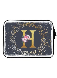 Stylizedd Laptop Sleeve Bag for Macbook 13, 14, 15, 16 inch- Custom Monogram Initial Letter Floral Pattern Alphabet - H  (Grey)  - Image 1