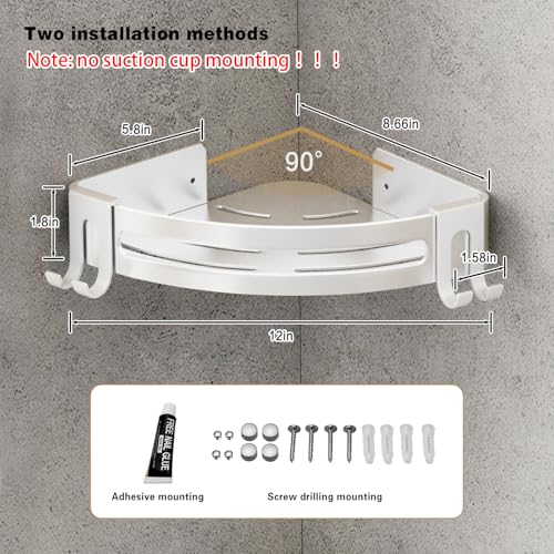 VOLPONE Shower Corner Shelf Caddy 2 Pack shower Organizer No Drill (adhesive mounting, no suction cup) Shower Storage Rust Proof Bathroom Corner Wall Shelf shampoo holder Silver - Image 5
