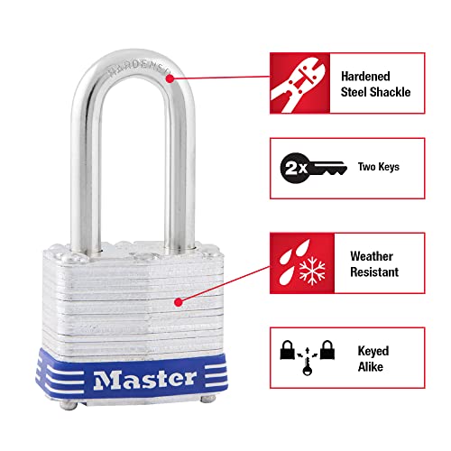 Master Lock 3TLF Laminated Steel Padlock with Key, 2 Pack Keyed-Alike - Image 2