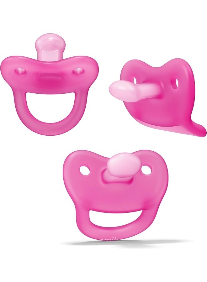 Smilo Newborn Baby Pacifier - 3 Pack of Orthodontic Pacifiers for Babies from 0-2 Months - Expands to Support The Palate During Soothing - BPA-Free - Pink - Image 1