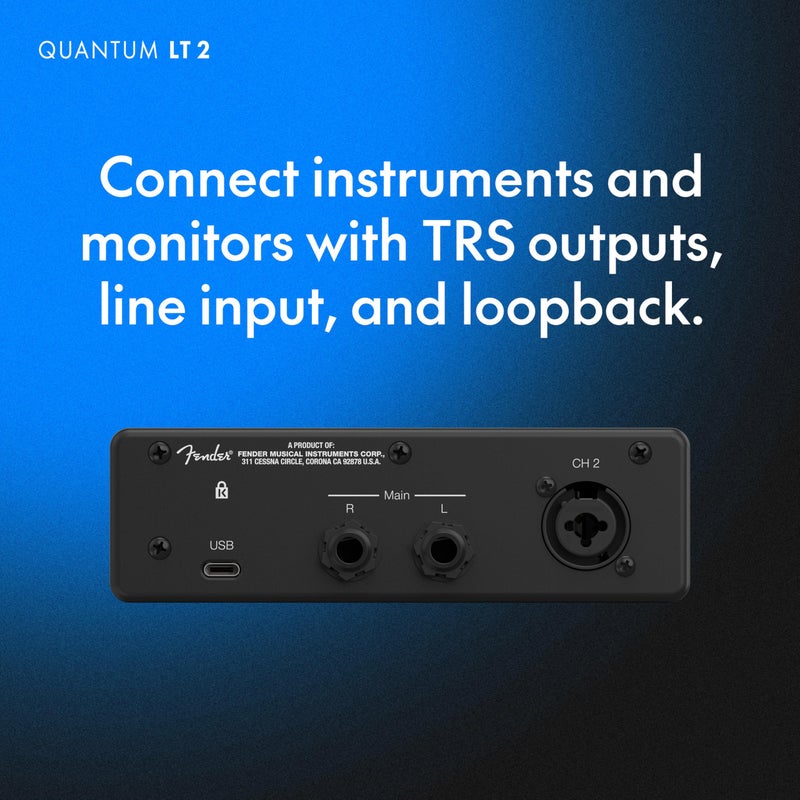 Fender Quantum LT 2 | USB-C Audio Interface for Music Production, MAX-HD Mic Preamp, Instrument Input, Low-Latency Drivers, Loopback, Balanced Outputs, Headphone Amp, Mac & PC - Image 4