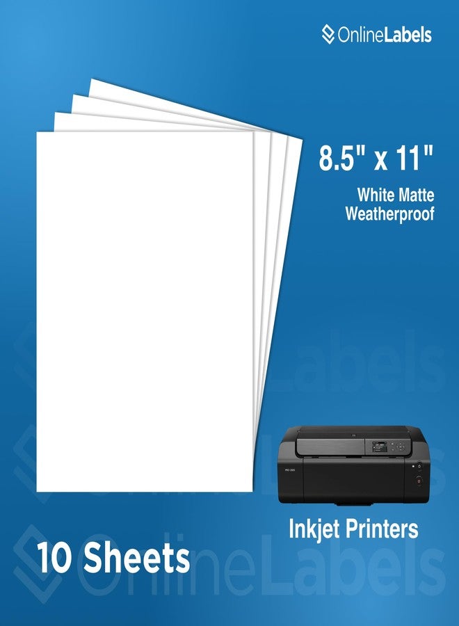 Online Labels ورق لاصق مقاوم للماء من OnlineLabels، مقاس 8.5 × 11 بوصة، لاصق دائم، أبيض غير لامع يشبه الفينيل، متوافق مع طابعات Cricut وSilhouette النافثة للحبر - عبوة من 10 أوراق OL177WJ - Image 2