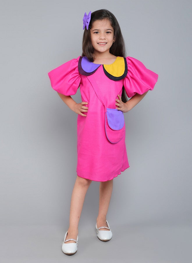 PinkChick Pink Colourblocked A-Line Dress for Girls - Image 1