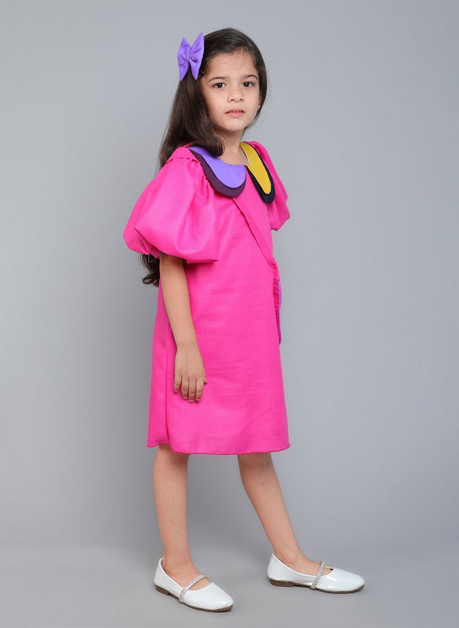 PinkChick Pink Colourblocked A-Line Dress for Girls - Image 3