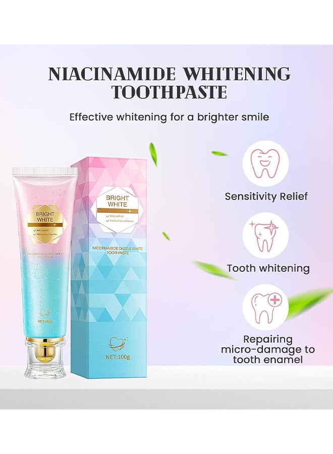 HUNMUI Niacinamide Whitening Toothpaste, Dazzling White Toothpaste Fresh Breath Niacinamide, Niacinamide Intensive White Toothpastes, Nicotinamide White Toothpastes, Deep Cleaning Care, Fresh Breath Remove Tooth Stains, 100G - Image 4