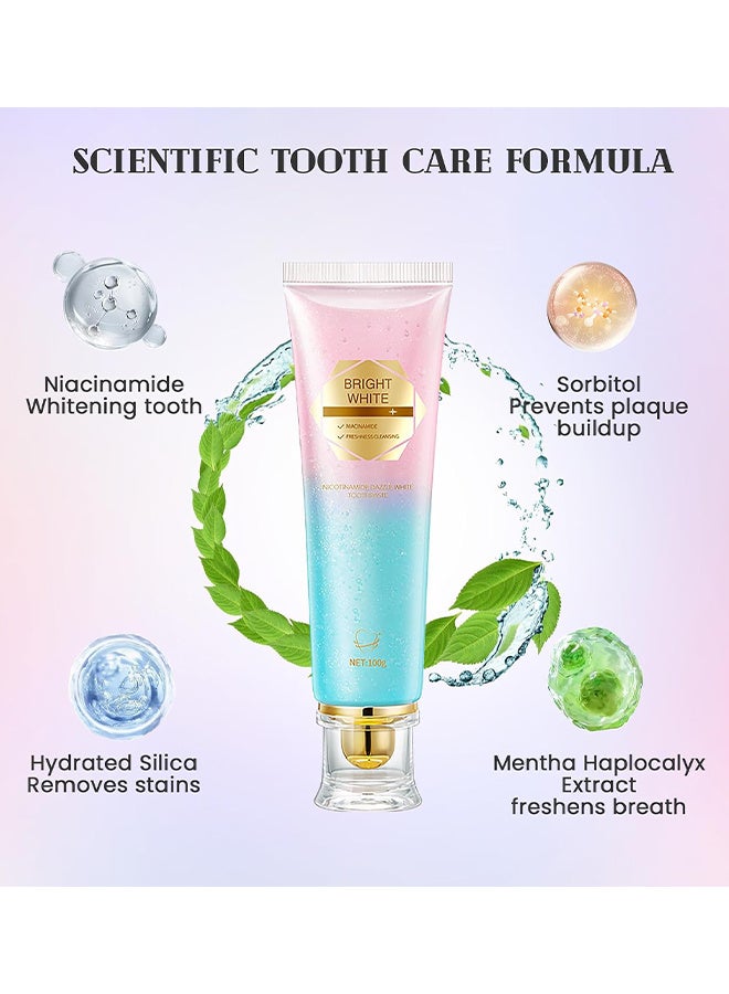 HUNMUI Niacinamide Whitening Toothpaste, Dazzling White Toothpaste Fresh Breath Niacinamide, Niacinamide Intensive White Toothpastes, Nicotinamide White Toothpastes, Deep Cleaning Care, Fresh Breath Remove Tooth Stains, 100G - Image 2