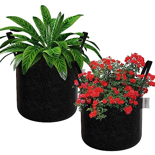 Oriley Grow Bag Heavy Duty Geo Fabric Plant Pot with Sturdy Handles Lightweight Bags Ideal for Gardening Balcony Terrace (Black, Round, 300 GSM 12 x 12 inch Pack of 2) - Image 1