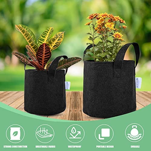 Oriley Grow Bag Heavy Duty Geo Fabric Plant Pot with Sturdy Handles Lightweight Bags Ideal for Gardening Balcony Terrace (Black, Round, 300 GSM 12 x 12 inch Pack of 2) - Image 4