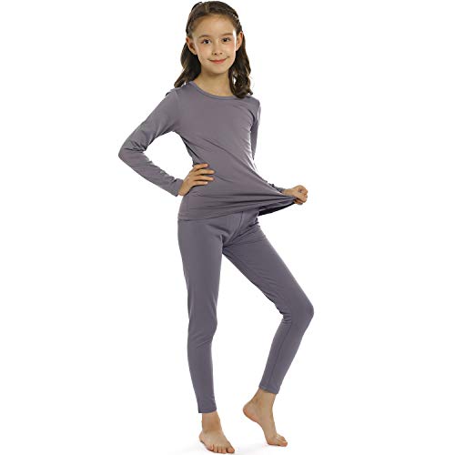 ViCherub Girls Thermal Underwear Set,Long Johns for Kids Ultra Soft Base Layer Fleece Lined Thermals Top and Bottom 2 Sets Black & Gray M - Image 2