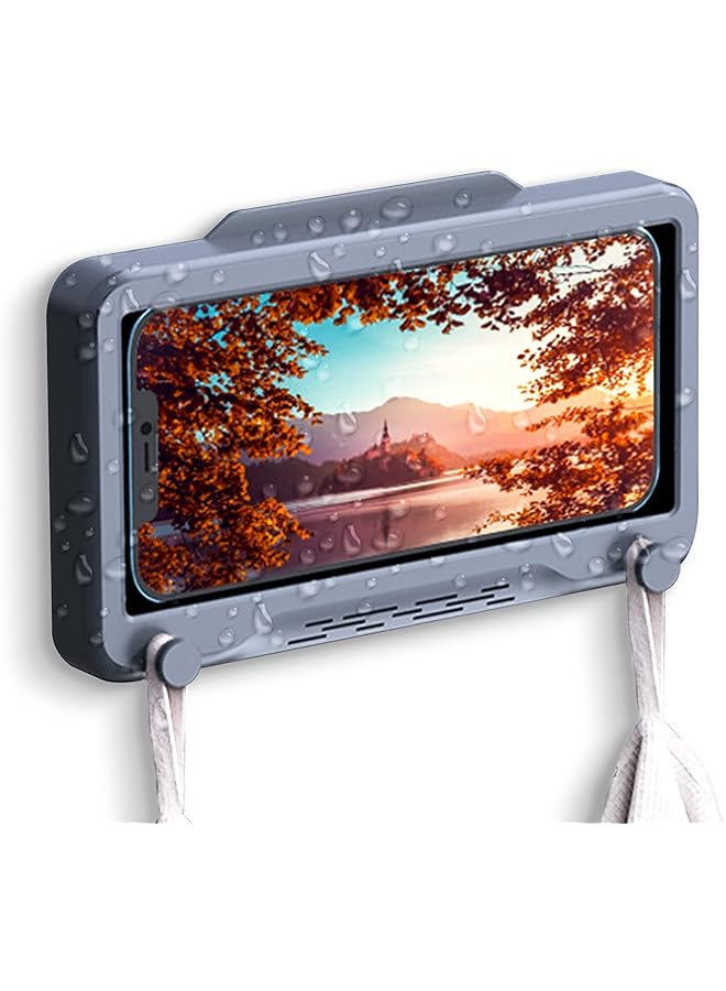 Green Tiger Shower Phone Holder Waterproof Wall Mounted, Holder 360° Rotation Anti Fog Touch Screen for Bathroom Shower Kitchen Make up Compatible with Mobile Phones Under 6.8 inches-Grey - Image 1