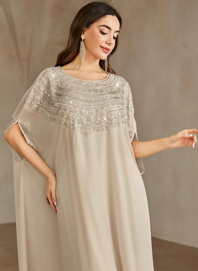 Take Two Beige Embellished Yoke Kaftan