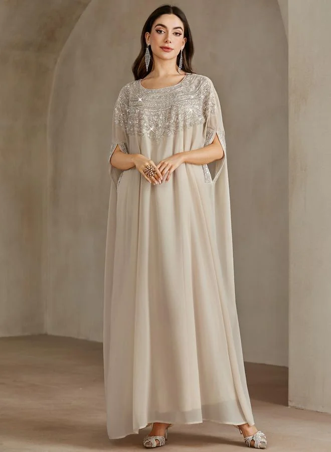 Take Two Beige Embellished Yoke Kaftan