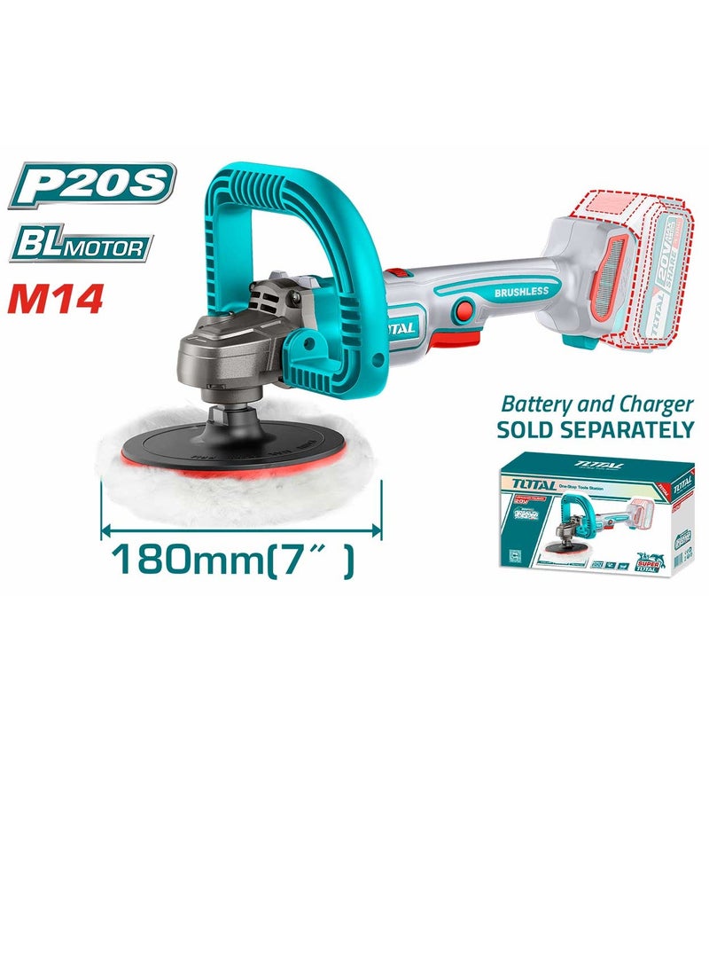TOTAL TOTAL 20V Cordless Brushless Polisher – 180mm Variable Speed Buffer with 4.0Ah Battery, Charger, D-Handle, and Polishing Accessories – Ideal for Car Detailing, Polishing & Finishing  - Image 1