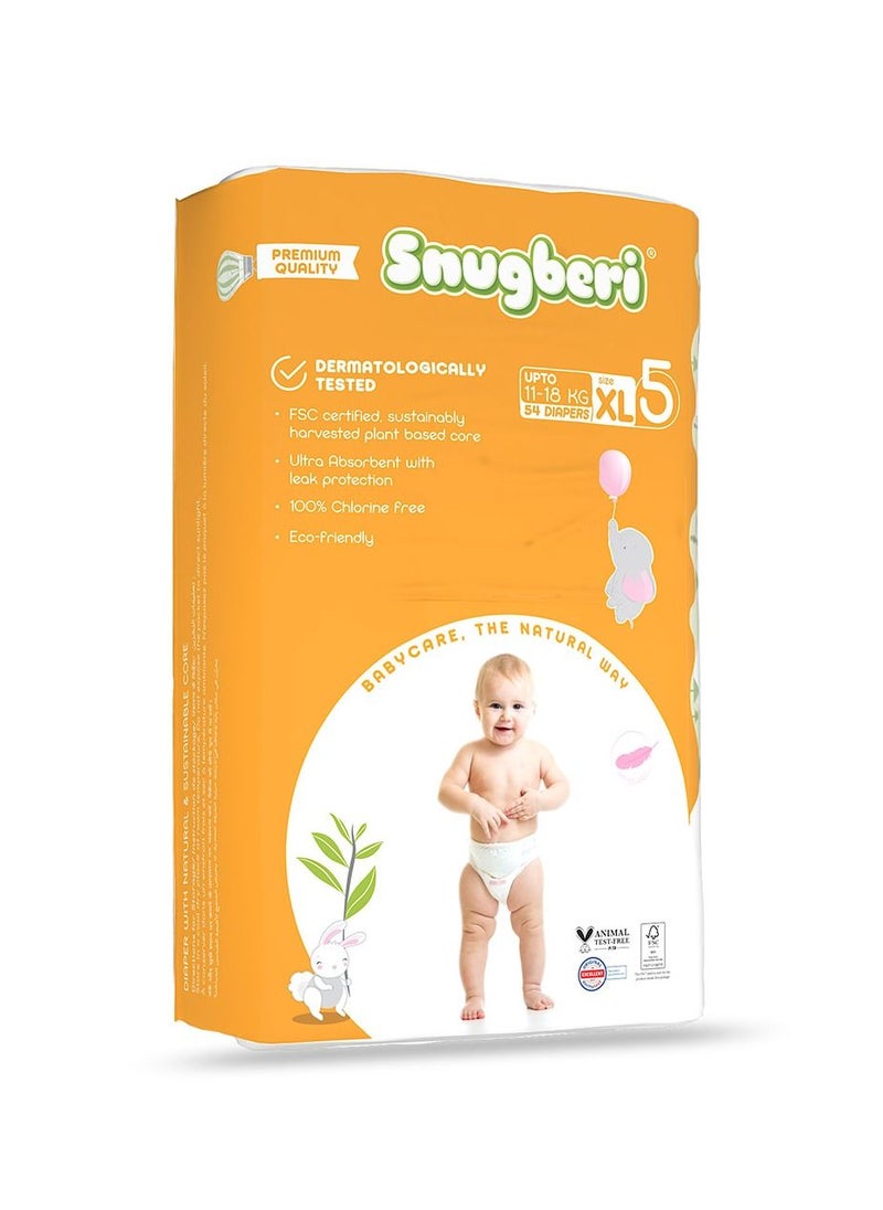 Snugberi - Premium Eco-Friendly Chlorine Free Feather Soft Printed Diapers Made Of Natural Wood Pulp With Wetness Indicator Diaper Size 5 X Large 11-18Kg - Mega Pack 54'S - Image 1