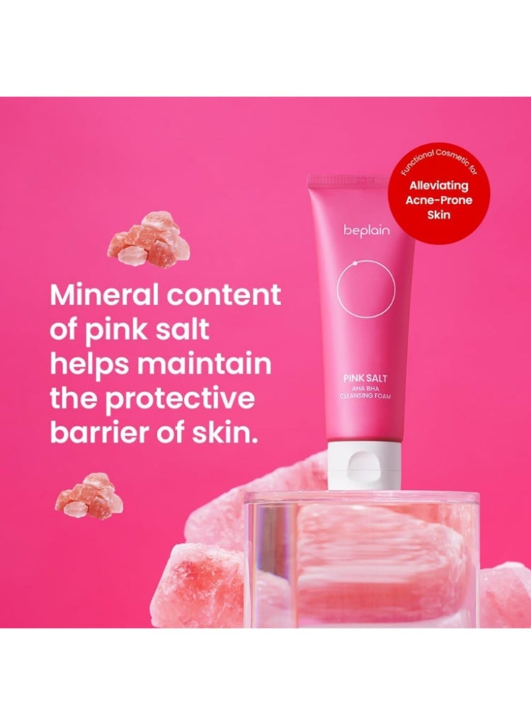 beplain Pink Salt AHA BHA Cleansing Foam 120ml – Korean Exfoliating Face Wash for Deep Pore Cleansing, Sebum Control & Smooth Skin - Image 3