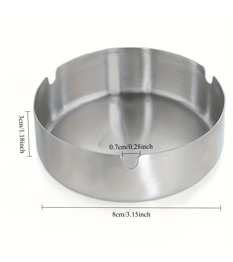 3pcs Silvery Stainless Steel Ashtrays Heavy Duty Metal Construction Modern Circular Tray For Cigars Cigarettes Home Office Bar Patio Indoor Outdoor Use Easy To Clean Elegant Tabletop Decor Ideal Gift For Smokers Art Deco Style Bar Accessories Cigarette Holder - Image 3