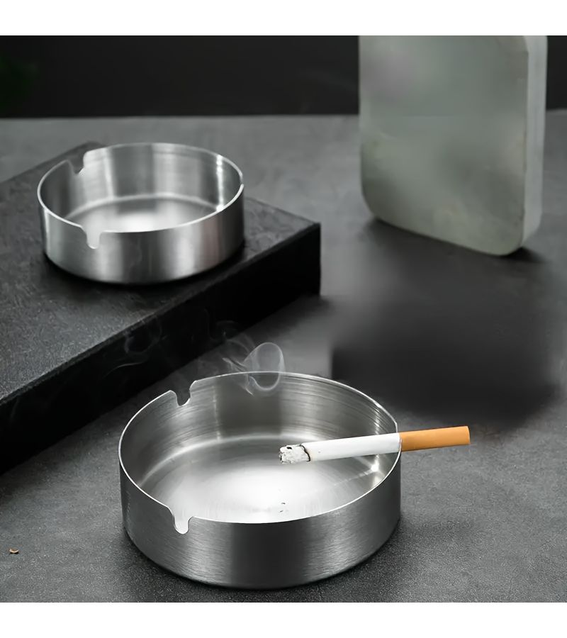 3pcs Silvery Stainless Steel Ashtrays Heavy Duty Metal Construction Modern Circular Tray For Cigars Cigarettes Home Office Bar Patio Indoor Outdoor Use Easy To Clean Elegant Tabletop Decor Ideal Gift For Smokers Art Deco Style Bar Accessories Cigarette Holder - Image 1