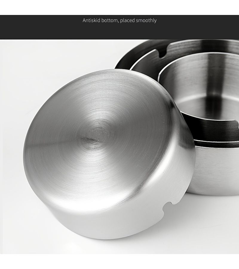 3pcs Silvery Stainless Steel Ashtrays Heavy Duty Metal Construction Modern Circular Tray For Cigars Cigarettes Home Office Bar Patio Indoor Outdoor Use Easy To Clean Elegant Tabletop Decor Ideal Gift For Smokers Art Deco Style Bar Accessories Cigarette Holder - Image 4