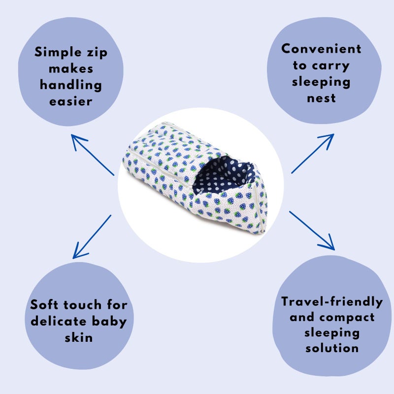 RRC RRRC Soft Cotton Baby Sleeping Bag & Carry Nest 3-in-1 Set | Travel-Friendly, Skin-Friendly, Cozy & Secure | 0-3 Months | Blue - Image 4