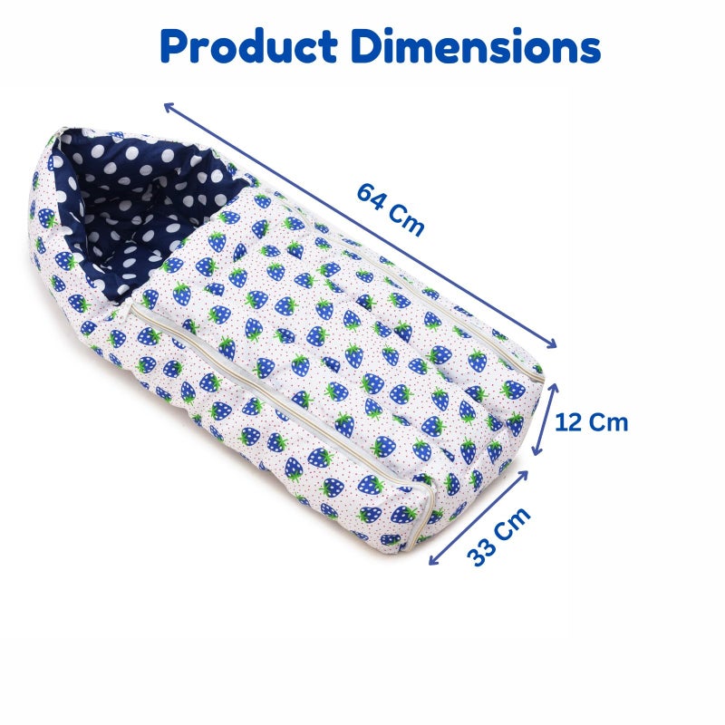 RRC RRRC Soft Cotton Baby Sleeping Bag & Carry Nest 3-in-1 Set | Travel-Friendly, Skin-Friendly, Cozy & Secure | 0-3 Months | Blue - Image 2
