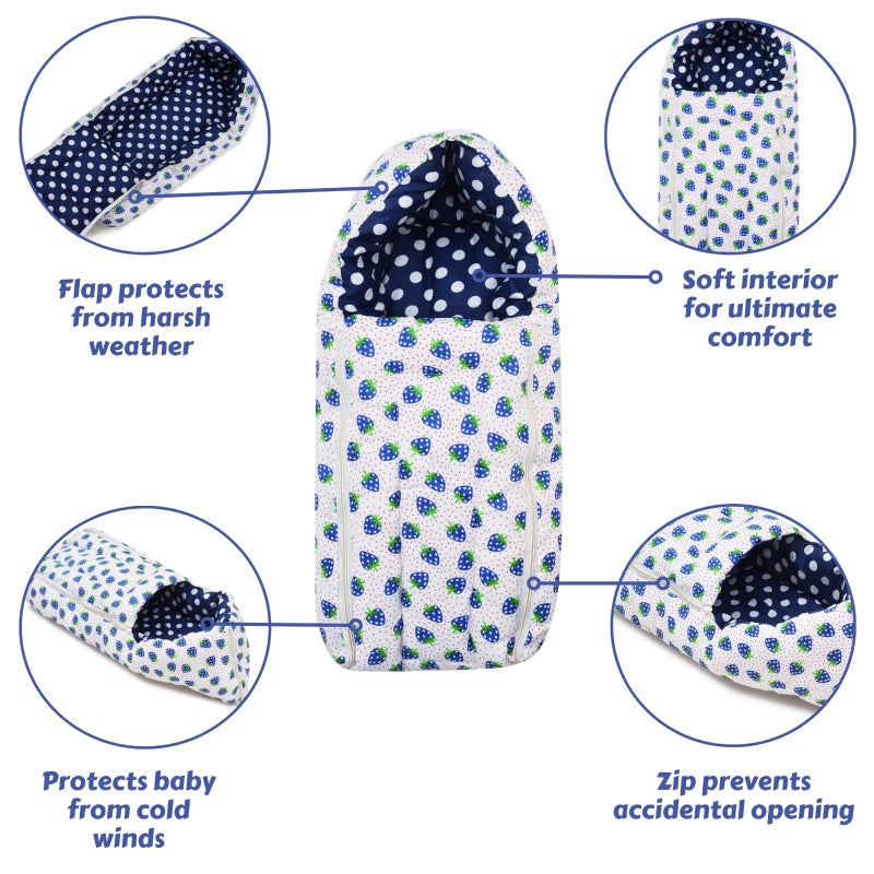 RRC RRRC Soft Cotton Baby Sleeping Bag & Carry Nest 3-in-1 Set | Travel-Friendly, Skin-Friendly, Cozy & Secure | 0-3 Months | Blue - Image 3