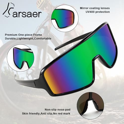 Karsaer Rectangular Shape Sports Non-Polarized Sunglasses Cycling Glasses Men Baseball Softball Sunglasses Unisex For Adult Youth B5082, Multicolor - Image 5