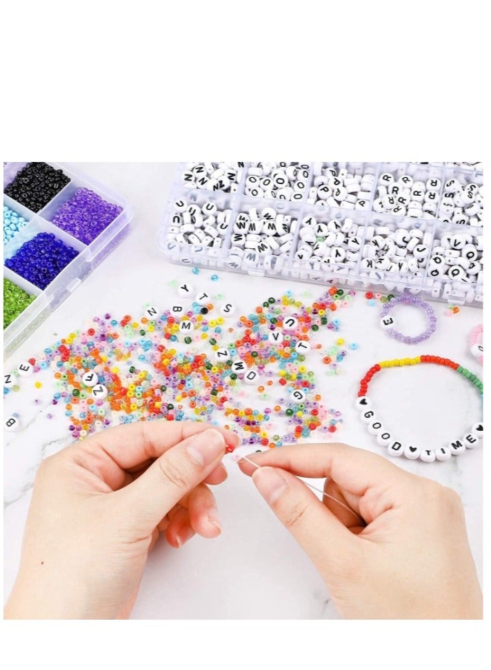 OASIS-TH Seed Beads, 3300 Letter Beads, And Pony Beads, 24-Grid Bead Kit Set, Rope Mini Seed Beads Set For Jewelry Making Bracelet Beads Finding Diy Crafts Beading Needles For Jewelry Bracelet Making - Image 4