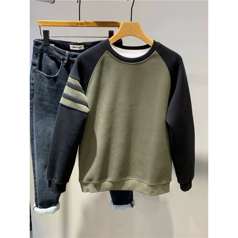 American Style Retro Raglan Sleeve Color Matching Long-Sleeved T-Shirt Men'S Trendy Brand Ins Loose All-Match Sports Round Neck Casual Base Shirt - Image 2