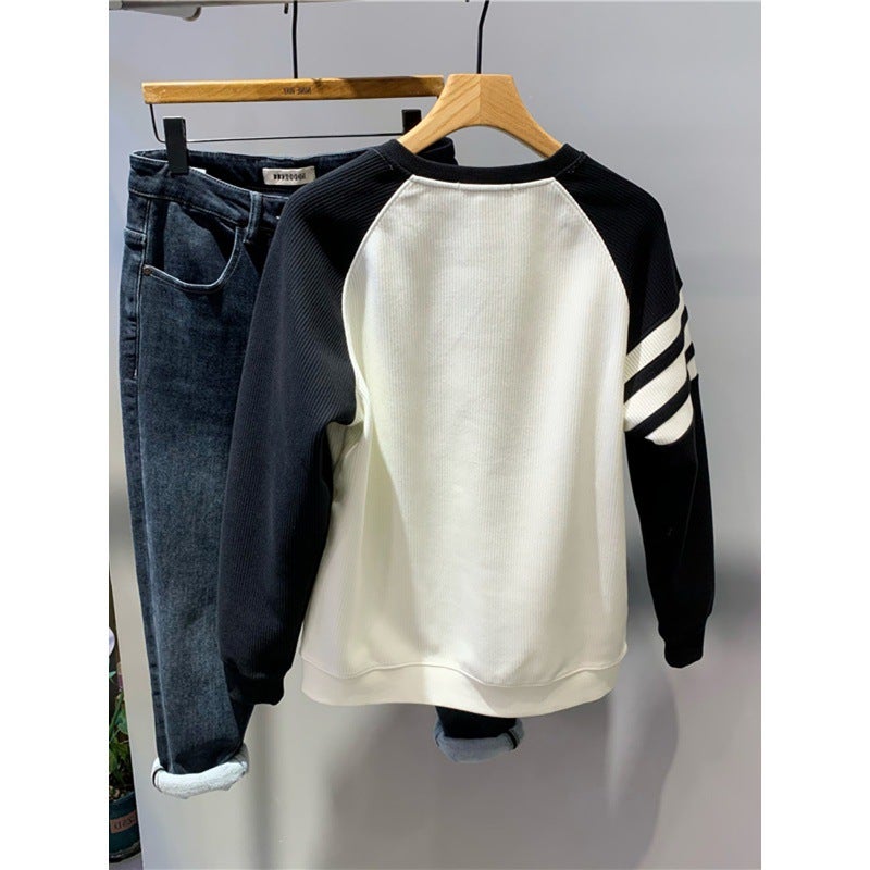 American Style Retro Raglan Sleeve Color Matching Long-Sleeved T-Shirt Men'S Trendy Brand Ins Loose All-Match Sports Round Neck Casual Base Shirt - Image 5