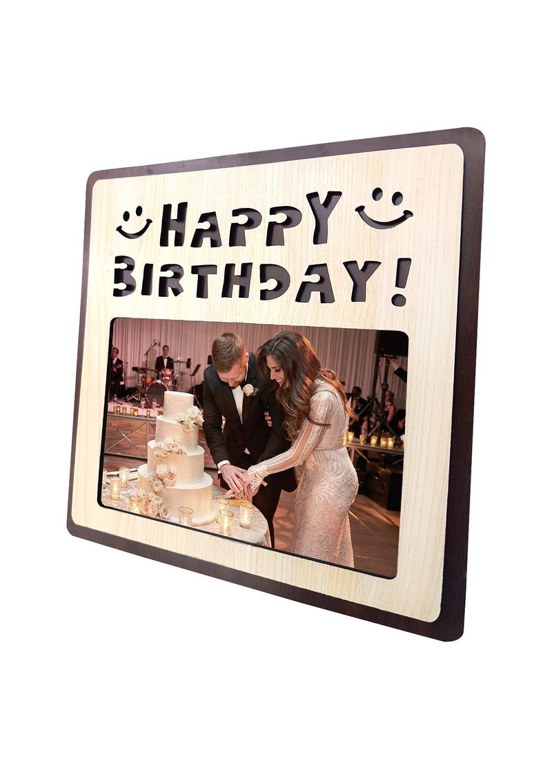 Art Street Art Street MDF Table Photo Frame With Happy Birthday Engraved, Cutout Picture Frame - Birthday Gift, Anniversary, Perfect for Home Decor- Photo Size 4x6 inch  - Image 1