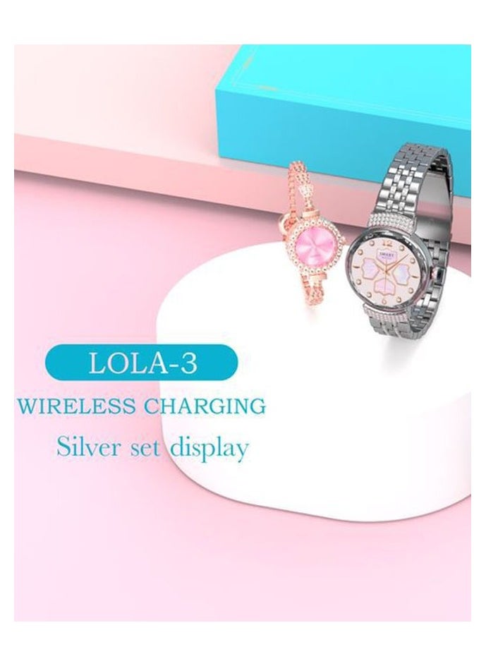 Telzeal Telzeal Lola 3 Round Shape Ladies Smart Watch With Stylish Analog Watch Bracelet and Wireless Charger Silver  - Image 3
