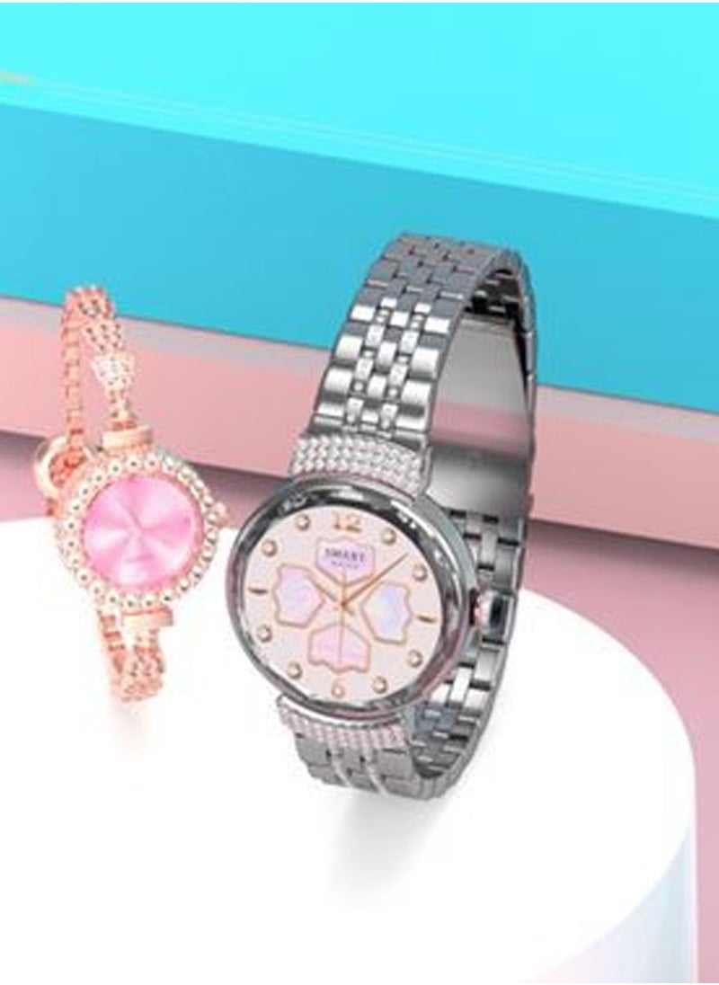 Telzeal Telzeal Lola 3 Round Shape Ladies Smart Watch With Stylish Analog Watch Bracelet and Wireless Charger Silver  - Image 2