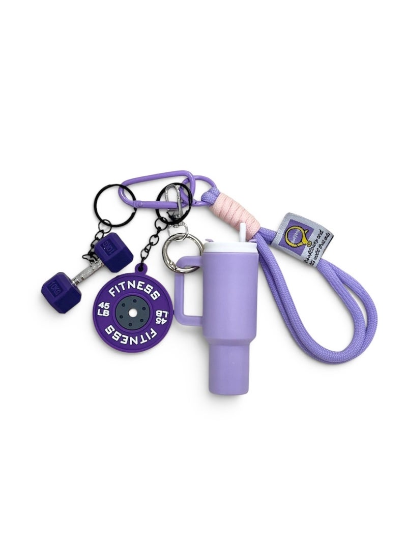 Aura Style 4-in-1 Fitness Keychain - Purple Gym Bag Charm with Trendy Travel Tumbler & Dumbbell - Cute Silicone Workout Accessory - Image 1
