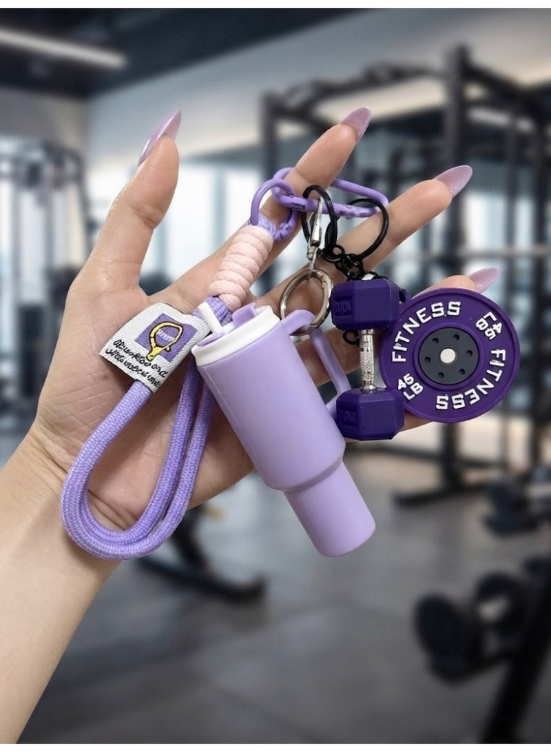 Aura Style 4-in-1 Fitness Keychain - Purple Gym Bag Charm with Trendy Travel Tumbler & Dumbbell - Cute Silicone Workout Accessory - Image 2