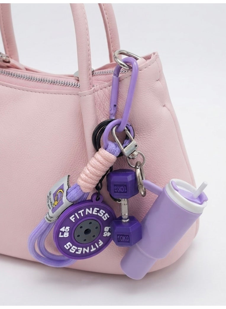 Aura Style 4-in-1 Fitness Keychain - Purple Gym Bag Charm with Trendy Travel Tumbler & Dumbbell - Cute Silicone Workout Accessory - Image 3
